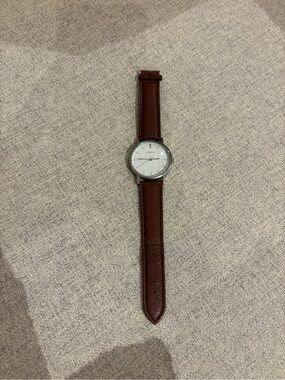 Stainless Steel Brown Leather Strap Watch